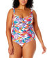 Фото #1 товара Plus Size Printed Shirred One-Piece Swimsuit