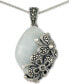 ფოტო #1 პროდუქტის Jade (18 x 25 x 5mm) & Marcasite Floral 18" Pendant Necklace in Sterling Silver