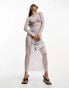 Фото #2 товара NA-KD mesh printed midi dress in grey print