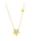 Sterling Silver, Polished & CZ Flower Necklace - Gold Plated