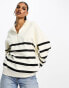 Фото #8 товара ASOS DESIGN half zip striped sweatshirt in ecru