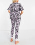 ASOS DESIGN contrast animal oversized tee & legging pyjama set in purple & green