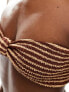 Miss Selfridge crinkle stripe knot front bandeau bikini top in neutral stripe