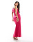 Фото #3 товара Vesper one shoulder asymmetric cut out detail maxi dress with thigh split in cerise