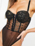 Фото #3 товара ASOS DESIGN Fuller Bust Mya premium metallic embroidered underwired body in black