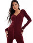 Simmi knitted longline cardigan co-ord in burgundy