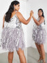 Фото #3 товара ASOS EDITION Curve paillette sequin mini dress with faux feather hem in silver and lilac