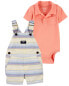 Фото #1 товара Baby 2-Piece Henley Pocket Bodysuit & Stripe Shortalls Set 9M