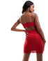 ASOS DESIGN strappy hotfix embellished cami mini dress in red Красный, 36 - фото #4