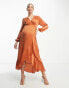 Фото #8 товара Flounce London Maternity long sleeve satin wrap maxi dress in cinnamon