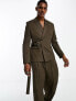 Фото #2 товара ASOS DESIGN slim suit jacket in tonal stripe with belt detail