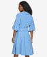 Women's Split-Neck Puff-Sleeve A-Line Dress