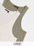 ASOS DESIGN 2 pack vest with scoop neck in ecru and khaki