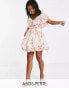 Фото #1 товара ASOS DESIGN Petite button detail mini dress with puff ball skirt in dark floral