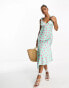 New Look tie shoulder midi dress in blue and pink polka dot