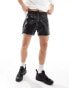 ASOS DESIGN leather look short in black with lace up design Черный, L - W36 - фото #1