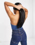 Rebellious Fashion Denim corset lace up bandeau top in blue