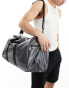 ASOS DESIGN shiny nylon holdall bag in charcoal