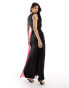 ASOS DESIGN sleeveless drape detail maxi dress in black with contrast pink