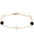 ფოტო #1 პროდუქტის Cultured Freshwater Pearl (5mm) & Onyx (5mm) Chain Bracelet in 14k Gold