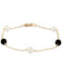 Фото #1 товара Cultured Freshwater Pearl (5mm) & Onyx (5mm) Chain Bracelet in 14k Gold