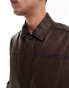 ASOS DESIGN oversized real leather harrington jacket in washed brown