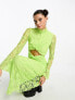 Фото #7 товара Something New x Lame. Cobain high neck lace maxi dress with cut outs in acidic lime green