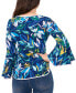 ფოტო #5 პროდუქტის Petite Floral-Print Bell-Sleeve Piped Top