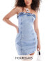 Фото #2 товара ASOS DESIGN Hourglass denim bandeau mini dress with frill bust detail in bromo wash