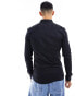 New Look long sleeve muscle fit poplin shirt in black