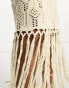 Y.A.S crochet maxi dress with fringe hem detail in cream