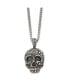 Stainless Steel Antiqued Skull Pendant on a Curb Chain Necklace