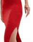 Pull&Bear textured bandeau maxi dress with leg split in red