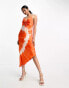 Фото #1 товара AllSaints Alexia Mariana satin tie dye midi dress in orange