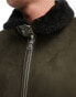 Фото #6 товара River Island shearling aviator jacket in dark green