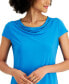 Women's Stretch Knit Cowl-Neck Short-Sleeve Top