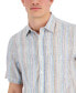 Фото #3 товара Men's Chroma Vertical Stripe Short-Sleeve Button-Front Linen Shirt, Created for Macy's