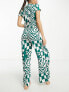 ASOS DESIGN Petite exclusive viscose floral checkerboard shirt & trouser pyjama set in green
