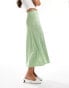 YAS satin midi skirt in light green - LGREEN