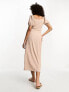 ASOS DESIGN textured puff sleeve wrap dress with side tie in mink