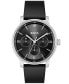 ფოტო #1 პროდუქტის Men's Contender Quartz Multifunction Black Leather Watch 44mm