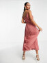 Фото #2 товара ASOS DESIGN pleated cami midi dress with drawstring waist in dark pink