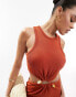 Фото #3 товара ASOS DESIGN ribbed midi dress with cut out and stone trim in rust