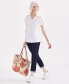 ფოტო #2 პროდუქტის Women's Linen Blend Polo Short-Sleeve Top, Created for Macy's