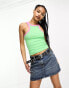 Noisy May Petite racer neck vest top with contrast binding in green