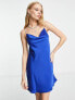 Only satin mini dress with diamonte straps in bright blue