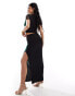 Kaiia mesh column side split maxi skirt co-ord in black and green flower print