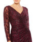 Women's Long Sleeve Ruched Sequined V-Neck Gown