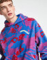 ASOS Daysocial oversized hoodie in all over print teddy borg with logo embroideries in blue