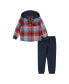 ფოტო #1 პროდუქტის Infant Boys Navy & Red Plaid Hooded Flannel Set